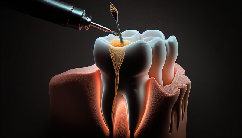 Digital illustration of root canal therapy